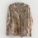 J. Jill Floral Cream Red Green Peach Button Down Shirt Top S Cotton Silk Yellow Photo 0