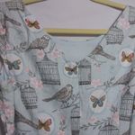 SM Wardrobe Womens Dress Pleated Skirt Tie Waist Lined Bird Cage Blue Size Small Photo 7