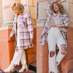 BLANK NYC NWT Long Plaid Shacket in Purple and Brown Size Large Photo 2