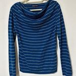Jones New York Signature Cowl Neck Pullover Sweater Teal Blue Silver Striped M Photo 0