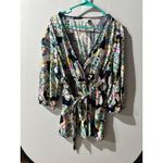 Crown & Ivy  Womens‎ 1X V-Neck Floral Print Blouse With Belt Photo 2