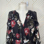 NICHOLAS Floral Cascade Ruched Silk‎ Mini Dress Black Burgundy Size 4 Photo 3