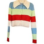 ZARA Colorblock Striped Ribbed Knit Collared Cropped Cardigan Sweater Size Small Photo 0