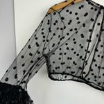 Rare London  Womens Sheer Polka Dot Top Sz XL Bell Sleeves Black Mesh Photo 5