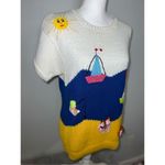 VINTAGE Crochet Short Sleeve Knit 3D Sweater Yellow Photo 1