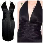 Cache  Vintage 90s Satin Corset Halter Dress Womens Size 8 Black Classic Backless Photo 1
