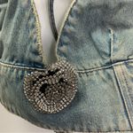 ZARA  BARBIE™ THE MOVIE @WARNER BROS. DENIM CROP TOP Size S rhinestone flower Photo 5