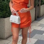 ZARA  Orange Satin Draped Effect Mini Dress Size Large Ruched Cocktail Halloween Photo 0