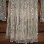 Mac Duggal  5923  Womens Cream Silver High Neck Long Sleeve A Line Mini Dress Photo 7