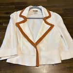 Graeme Black Vintage Jacket Blazer Cream Bone Leather Trim Tan M Coastal Career Size M Photo 2