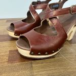 UGG  Womens Sandals 8 Leather Strappy Wood Block Heel Peep Toe Stud Boho Nadia Photo 3