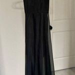 Oasap  Black Chiffon Spaghetti Strap V-Neck Slit Sheer Panel Maxi A-Line Dress Photo 1