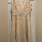Beige Cream & Silver Glittery Art Deco Patterned Overlay Sleeveless Dress Photo 5