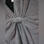 ZARA Plunging V-Neck Knot Front Silver Metallic Glitter Cocktail Dress Sz Small Photo 5