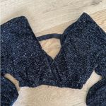 BANJUL  - V Front and Back Sequin Long Sleeve Crop Top in Black Photo 1