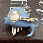 Vintage Blue Fish Brooch Pin Goldtone Faux Pearl Cabochon Nautical Photo 0