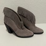 Joie  Loren Fringe Gray Suede Chunky Heel Booties Size 38 Western Boho Photo 2