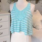 Poof! Crop Top Crochet Lace Knit Flowy Striped Aquamarine Womens Small Photo 0