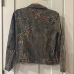 Chico's Gray Jean Jacket with Red and Yellow Embroidery Photo 4