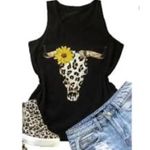🆕Sunflower Leopard Steer Skull Tank S🆕 Black Photo 1
