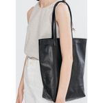 Baggu  Tote Milled Leather Nubuck Bag Handbag Natural Interior Pocket Navy Blue Photo 1