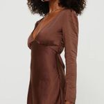 Princess Polly Nellie Chocolate Brown Satin Long Sleeve Mini Dress 0 Photo 3