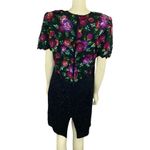 Laurence Kazar 1980s Lawrence Kazar Silk Beaded Floral Cocktail Dress large to XL Photo 6