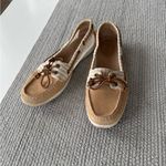 Sperry  Tan Ivory Striped Mesh Leather Boat Shoes Loafers Size 9.5 Photo 8