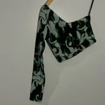 ZARA NWT One Shoulder Abstract Top Green/Black/White Size Medium Photo 6