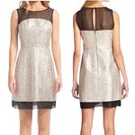 Shoshanna New  Metallic Foil Herringbone Tweed Sheer Yoke Sleeveless Dress Photo 1