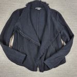 Vince  Textured Knit Moto Jacket S Zip Fringe Trim Collar Black Photo 3