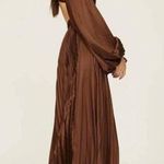 Ieena for Mac Duggal Brown Long Sleeve Pleated Full Skirt Cut Out Sides Gown 6 Photo 12