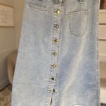 None VTG Button Front Denim Skirt Light Wash Raw Hem Y2K Cottagecore Autumn Preppy M Photo 0