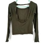 Free People  Shirt Size Medium Olive Green Waffle Long Sleeved Crop Top Open Back Photo 1