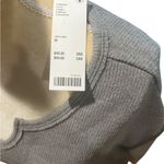Urban Outfitters NWT  Women Ribbed Top Notched Neck Long Sleeve Solid Gray Knit M Photo 3