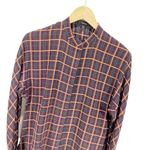 Theory  Womens Perfect Dolman Button Front Shirt Purple Orange Plaid 100% Silk S Photo 2
