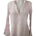 Ann Taylor LOFT Womens Pink Striped V-Neck Collar Long Sleeve Sheer Shirt Blouse Top Size M Photo 0