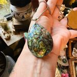 Large Mermaid Abalone Shell Necklace On Stainless Steel 20" Rounded Box Chain Green Photo 0