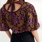 Free People Balloon Sleeve Keyhole Top Floral Embroidered Cotton Sz L Photo 1