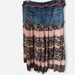 Squeeze Vintage 90s Mixed Media Denim Jean Flowy Midi Skirt Blue Size undefined Photo 5
