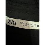 ZARA Women's Black Long Sleeve Ribbed Knit Textured Tie Front Shirt Top Size S Photo 3