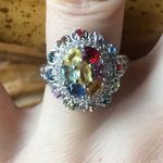Natural Multicolor Sapphire Sterling Silver Cocktail Ring Size 6 Red Photo 0