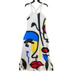 Boutique  Halter Maxi Dress XS White Abstract Face Print Art To Wear Beach Resort Photo 2