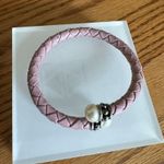 Honora Silver Pink Leather Cuff Bracelet White Freshwater Cultured Pearl 6” Photo 5
