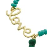 GOLD TONE GREEN BEAD LOVE TASSEL CHARM NECKLACE Photo 1