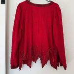 Laurence Kazar Vintage  Red 100% Silk Beaded Long Sleeve Blouse Party 80’s Glam Photo 1