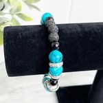 Aromatherapy Lava Stone Handmade Beaded Bracelet Blue Photo 3