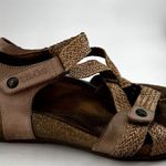 Taos Trulie Sandals Shoes Braided Strap Woven Cork Low Wedge Leather Tan Brown 7 Photo 2