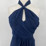 Badgley Mischka Dress Pleated Y Neck Halter Drape Front Mini Navy Blue Womens 4 Photo 2