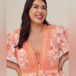 Torrid  lace up tea length dress crinkle gauze floral peach white womens size 4X Photo 3